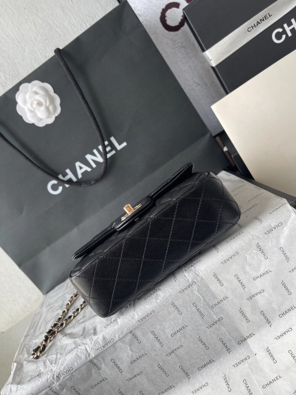 CHANEL Lambskin Mini Flap Gold Ball Crossbody Bag Black - Picture 5 of 8